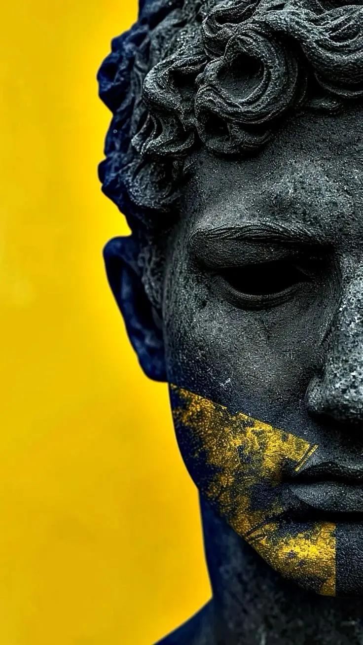 Statue with yellow background